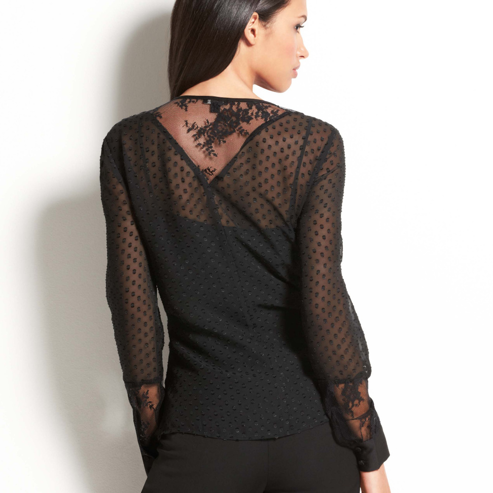 ANN TAYLOR Rocker/Chic Sheer Lace Black Blouse NWT